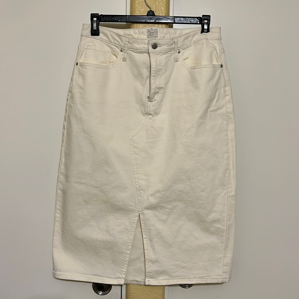 A NEW DAY denim cream skirt with split hem